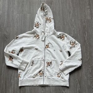 Driftwood Floral Embroidered Rose White Cream Teddy Hoodie Full Zip Feminine L